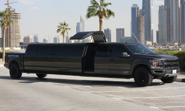 Ford Raptor Limousine for up to 24 passengers for AED 799 per hour.