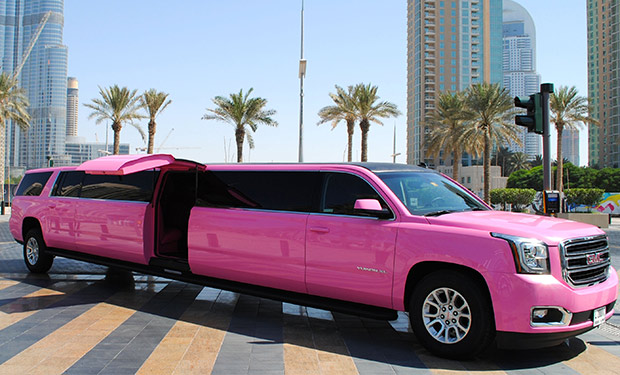 Take a Ride on the Exclusive Pink Limo for up to 26 people for only AED 699 per hour.
